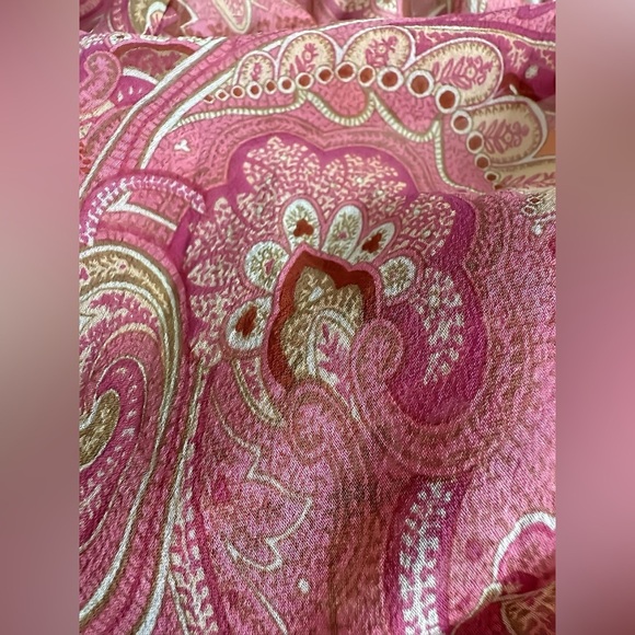 Alice + Olivia Pink Silk Chiffon Long Dress Sz S Paisley Print V-Neck Slit Gown - Picture 6 of 9